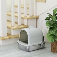 Lettiera per Gatti in Acciaio Inox con Coperchio Sacchetto Deodorante Paletta Facile da Pulire 52,4x41,3x39,9 cm Grigio