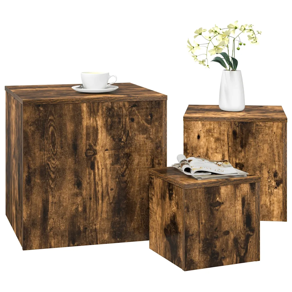 Credenze 3 pz | Madia | Buffet da pranzo | Armadio da pranzo Rovere Fumo in Legno Multistrato