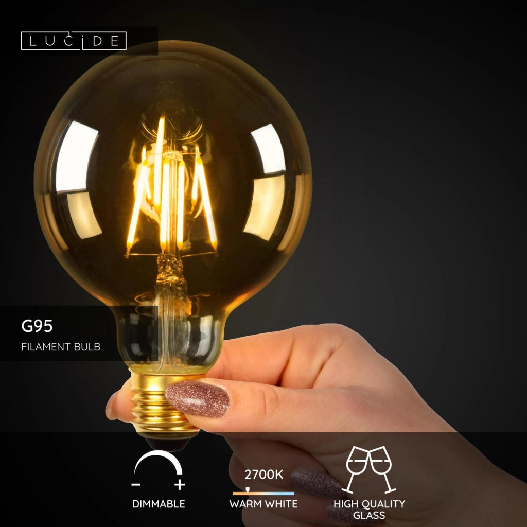 Lampadina LED filamento ambra sfera E27 5W Lucide