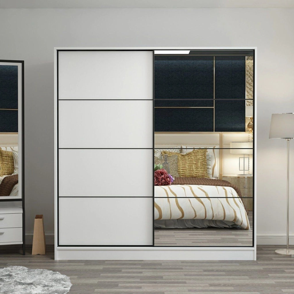 Armadio Camera da Letto Cascia, Guardaroba 2 Ante 5 Ripiani, 180x210h cm Bianco