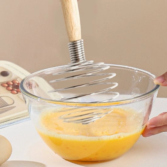 Mixatore Manuale per Cucina - 18 x 7,7 cm - Manopola in Legno di Comfort - Argento