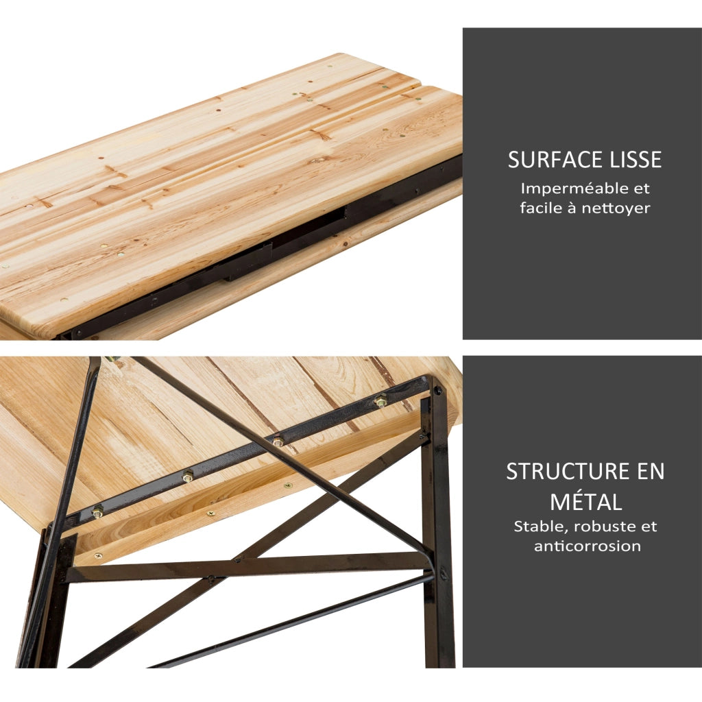 Tavolo da Picnic Pieghevole con 2 Panche ¨C zephmum ¨C Legno Massello Abete Nero