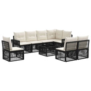 Set Divano da Giardino 9 pcs Nero e Bianco Crema polyrattan