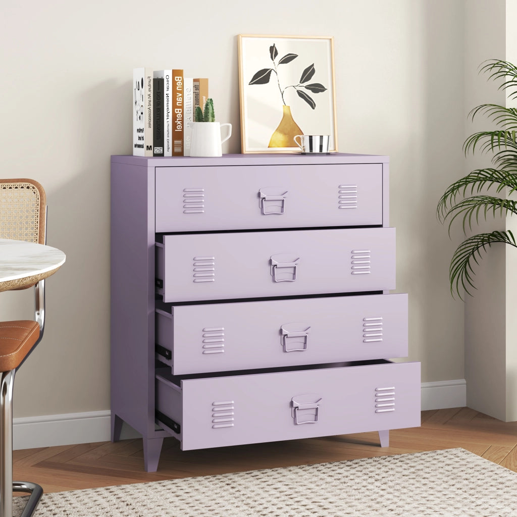 Cassettiera Hämeenlinna Comò in Acciaio con 4 Cassetti 92 x 80 x 40 cm Viola [en.casa]