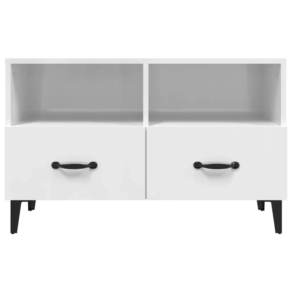 Mobile Porta TV Bianco Lucido 80x36x50 cm in Legno Multistrato 812597