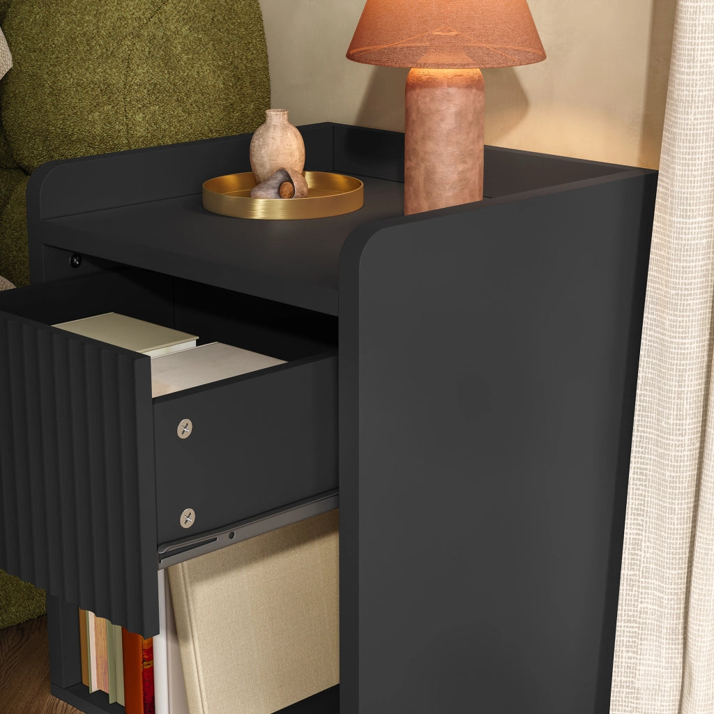 Set di 2 Comodini Nand con Cassetto e Vano Aperto 55x49x39 cm Nero [en.casa]