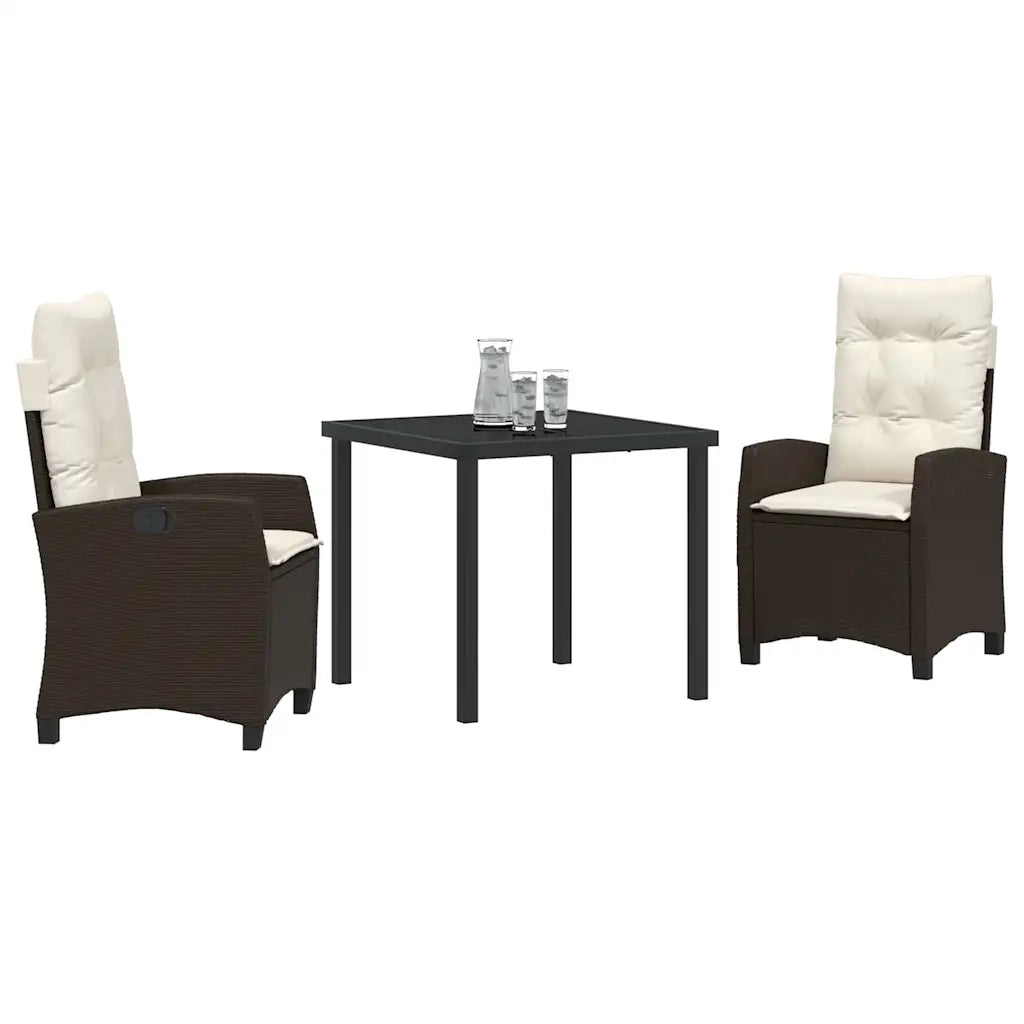 Set da Pranzo per Giardino con cuscino 3 pcs Marrone polyrattan