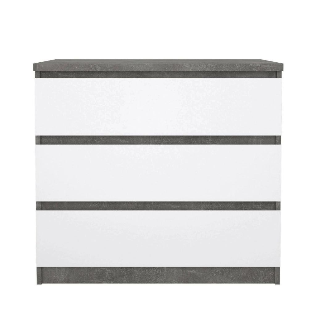 Cassettiera Artic, Settimino multiuso, Comò camera da letto, Mobile con cassetti, 77x50 h70 cm, Cemento e Bianco lucido