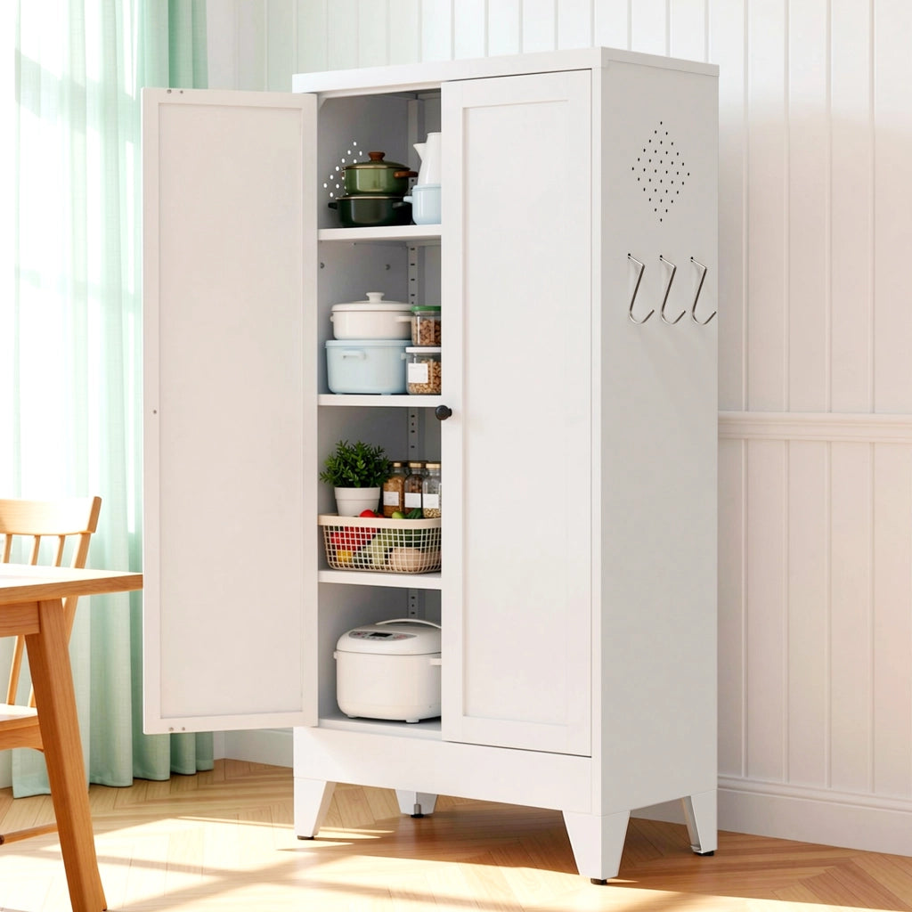 Armadio contenitore in metallo con 3 ripiani regolabili e chiusura magnetica bianco per cucina dispensa e soggiorno