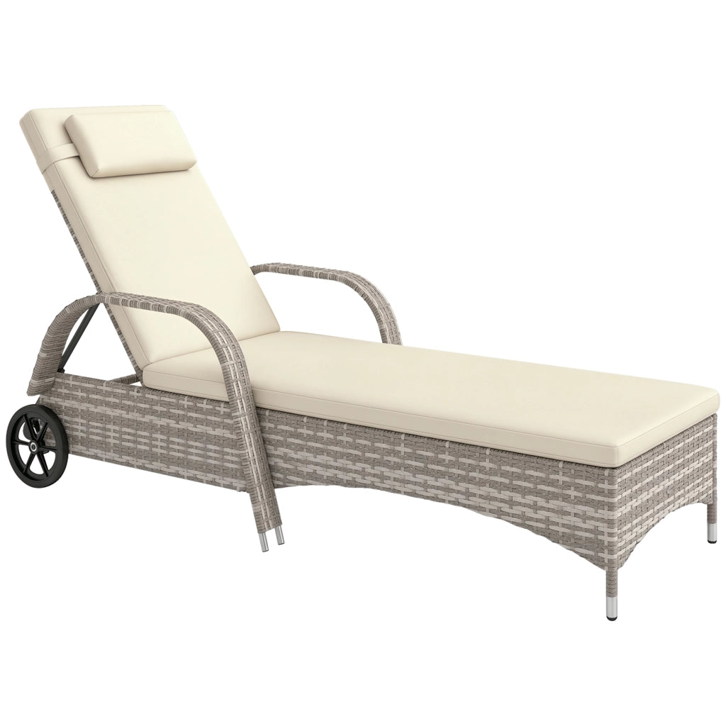 Lettino da spiaggia regolabile con materasso e rotelle ¨C zephmum ¨C grigio chiaro 200x73x30-103 cm
