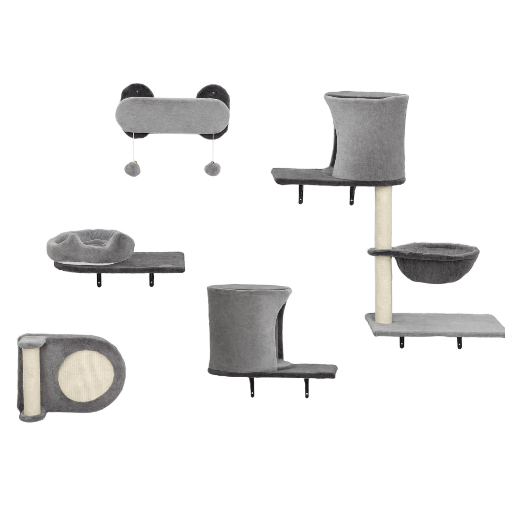 Scaffale per gatti ¨C Zephmum ¨C Grigio 5 livelli 2 nicchie piattaforme sisal