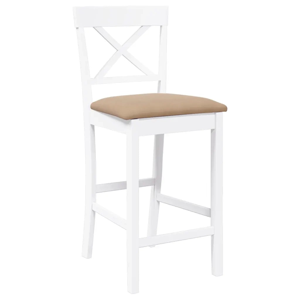 Sgabelli da Bar con Cuscini 2 pz Bianco Legno Massello di Hevea 4102554