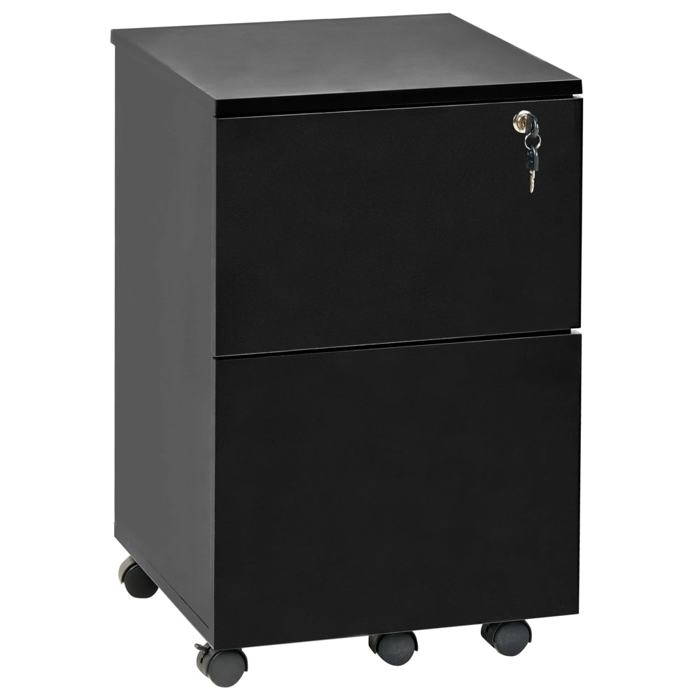 Armadietto in legno massiccio con 2 cassetti e ruote con serratura a chiave nero design moderno