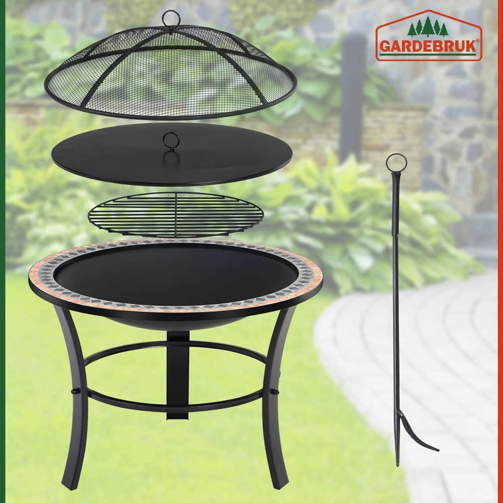 ® Braciere Rotondo Sevilla da Esterno Mosaico 76x76cm Parascintille Camino da Giardino Stufa Caminetto Patio