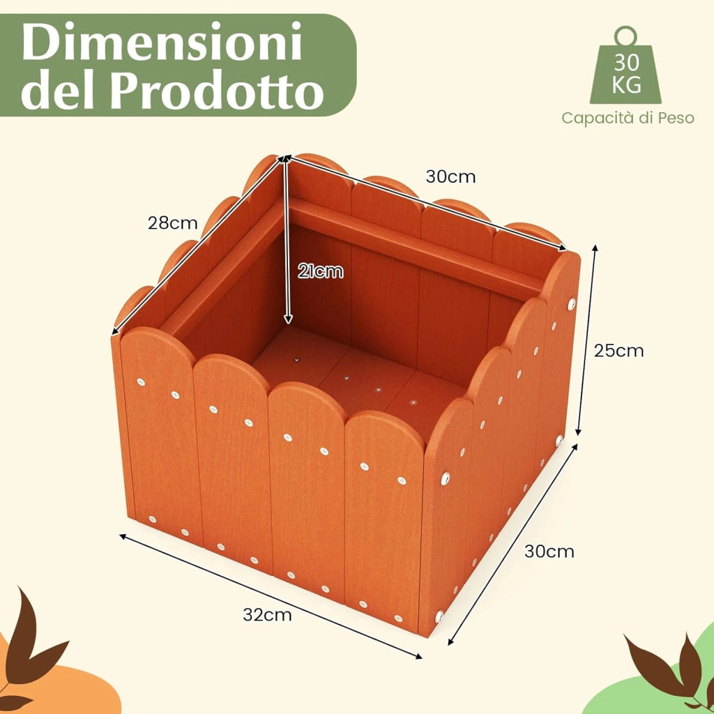 Set di 2 Fioriere Quadrate, Aiuola Rialzata in HDPE Resistente alle Intemperie con Aperture di Drenaggio, Letto Rialzato per Verdure, Fiori e Frutta per Giardino e Balcone (Arancione)