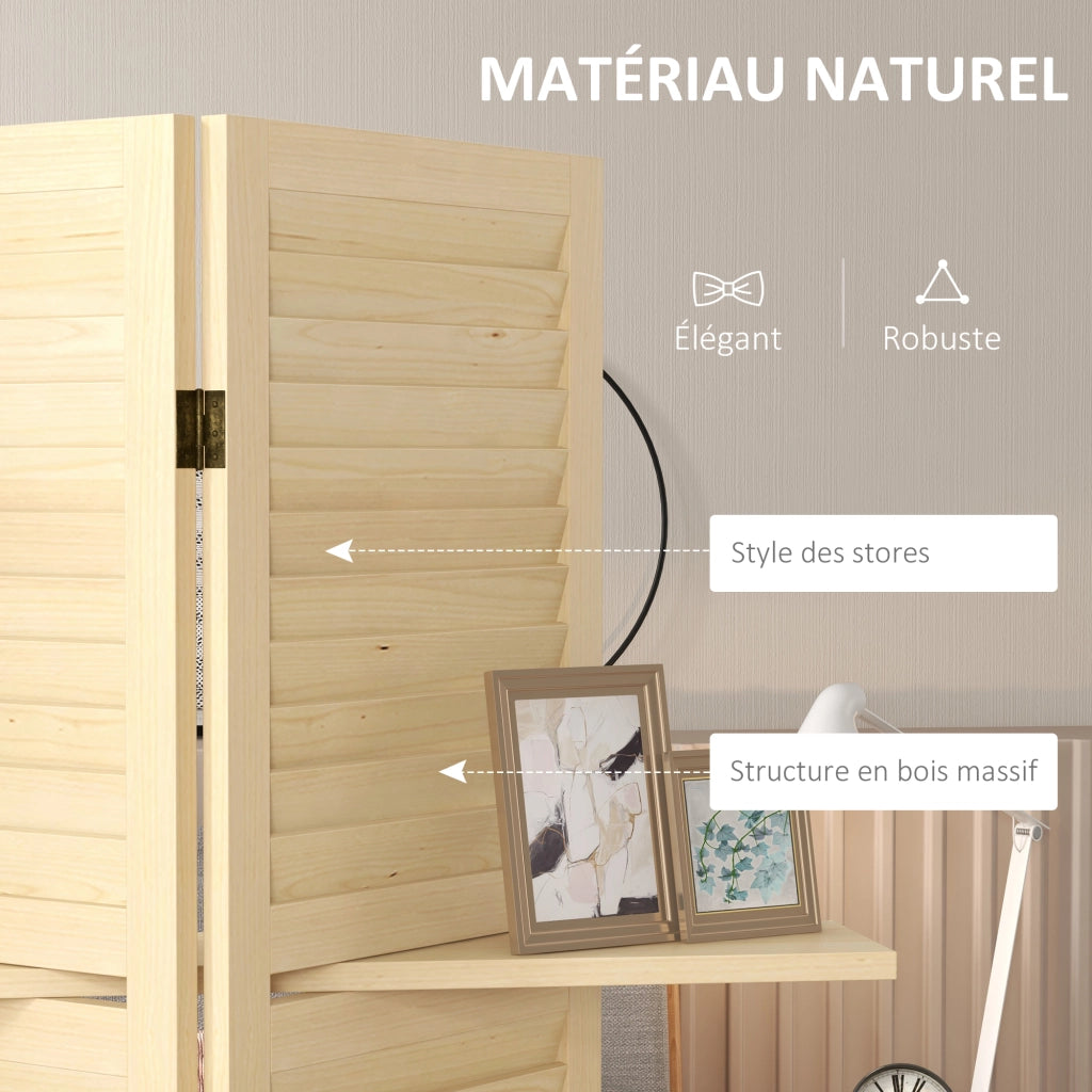 Paravento con 4 pannelli e 3 mensole ¨C zephmum ¨C legno naturale 160x170 cm