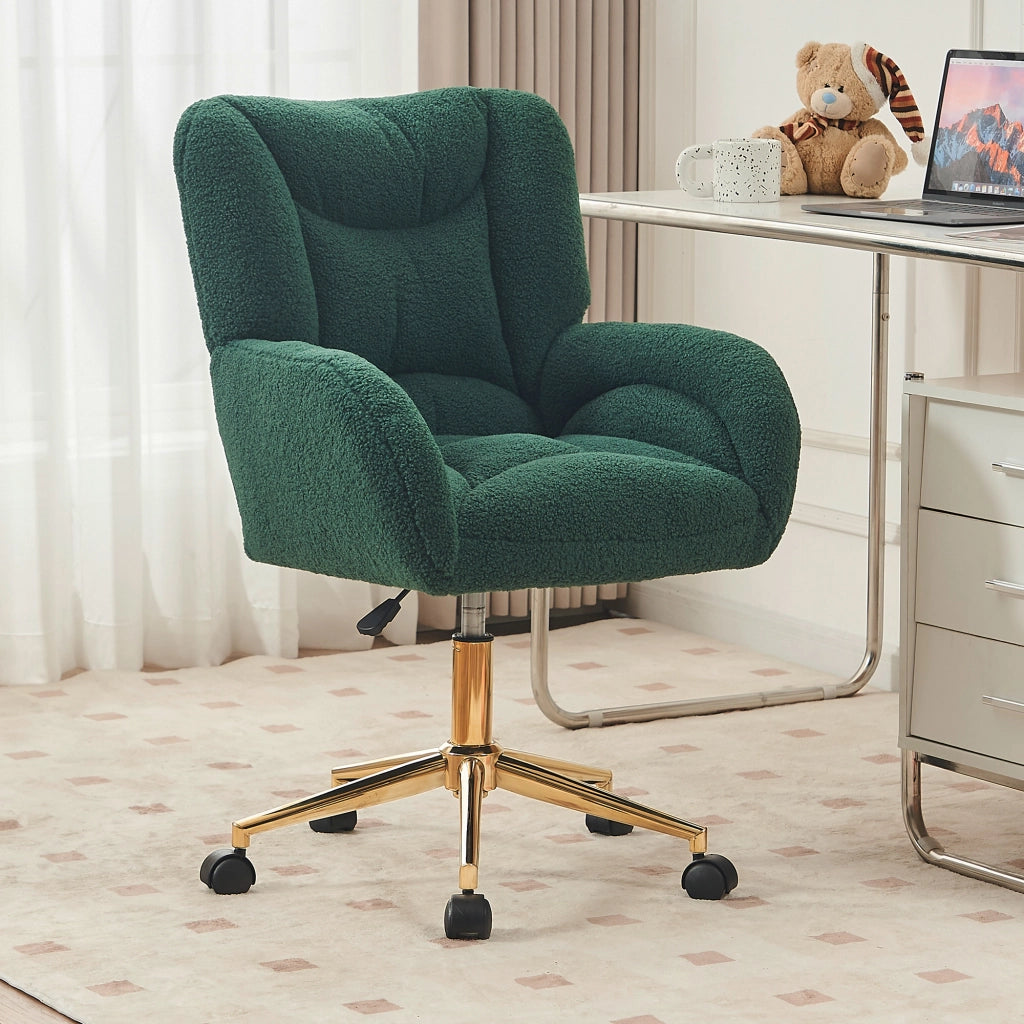 Sedia da ufficio girevole regolabile in altezza con ruote a 360°; base in metallo dorato; verde; 64 × 62 × 92.5 cm