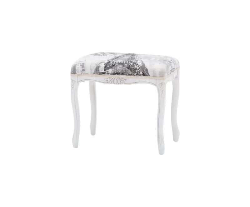 Pouff imbottito tessuto parigi legno shabby bianco 43x33x43 - Mobili 2G