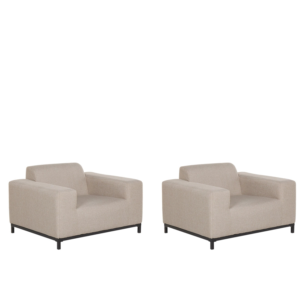 Set di 2 poltrone da giardino tessuto beige gambe alluminio Nero tappezzeria per interni ed esterni mobili resistenti agli agenti atmosferici