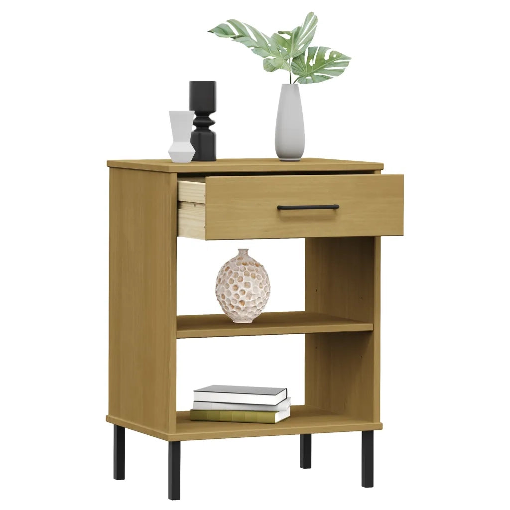 Mobile Consolle | Tavolo d'Ingresso Gambe Metallo Marrone Legno Massello Pino OSLO