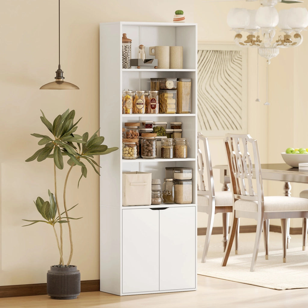 Libreria con 4 Ripiani Aperti e 2 Ante ¨C Zephmum ¨C 59x29x180 cm Bianco