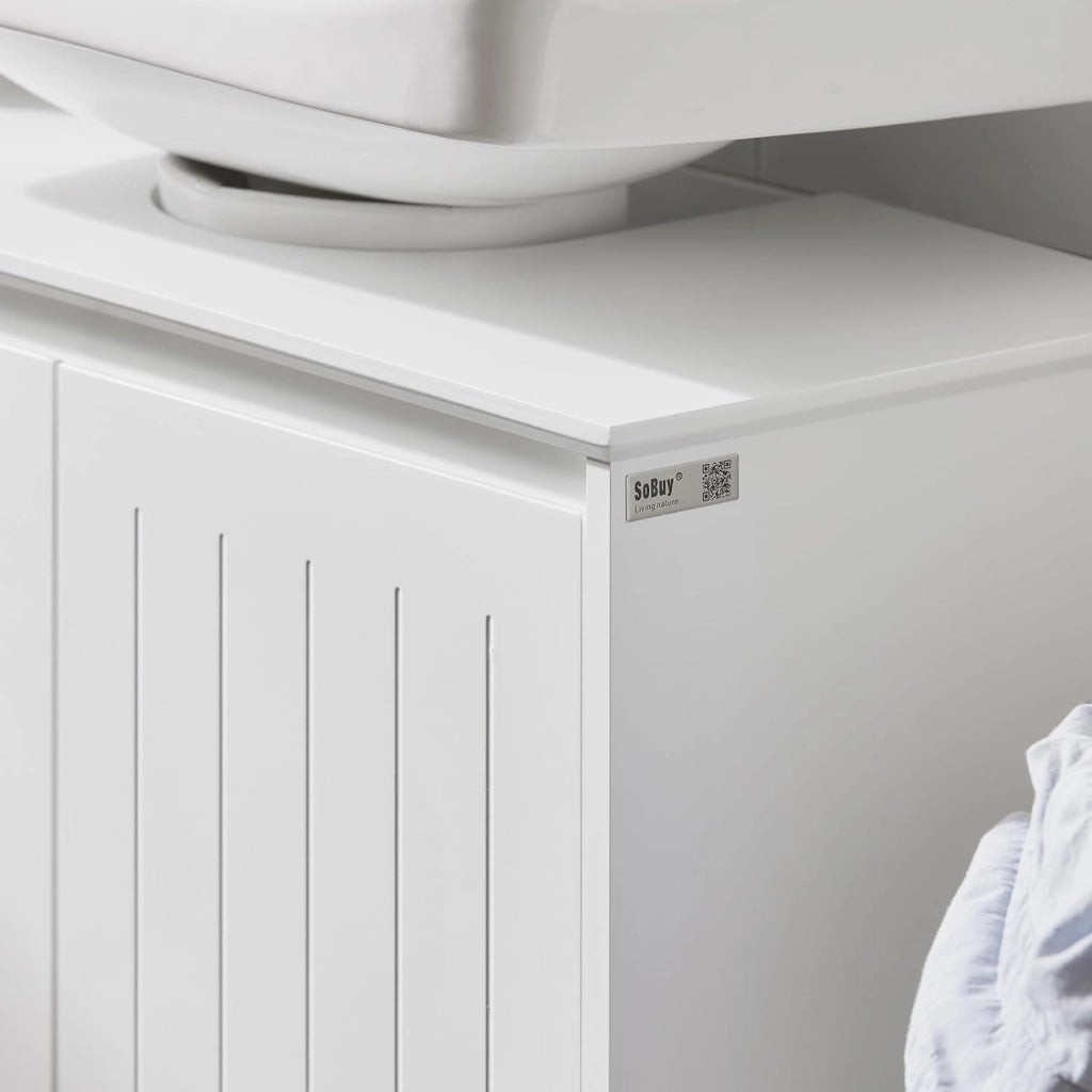 Mobile Sottolavabo Bagno Mobile Base per Lavabo a Terra con 2 Ante Bianco 60x30x60cm BZR108-II-W