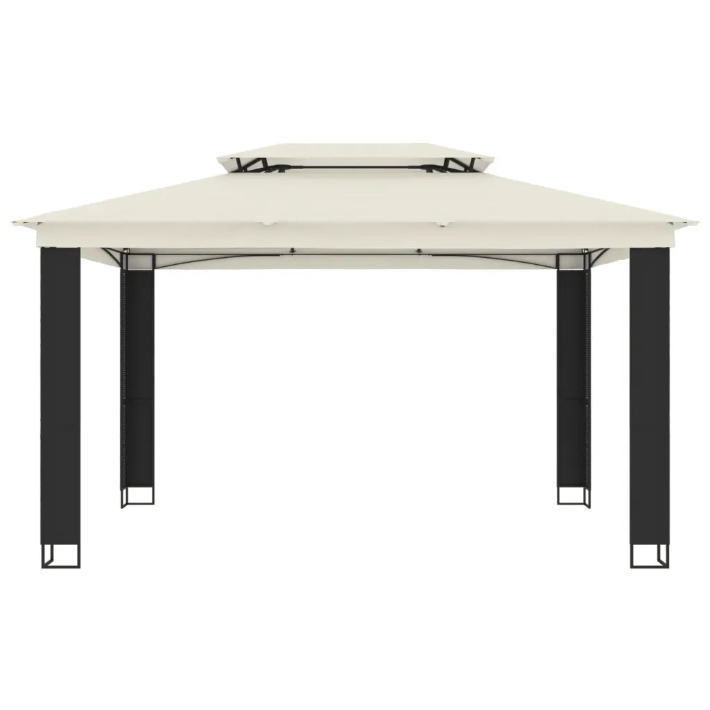 Gazebo con Tetto Doppio Crema 3,94x2,96 m in Acciaio 368446