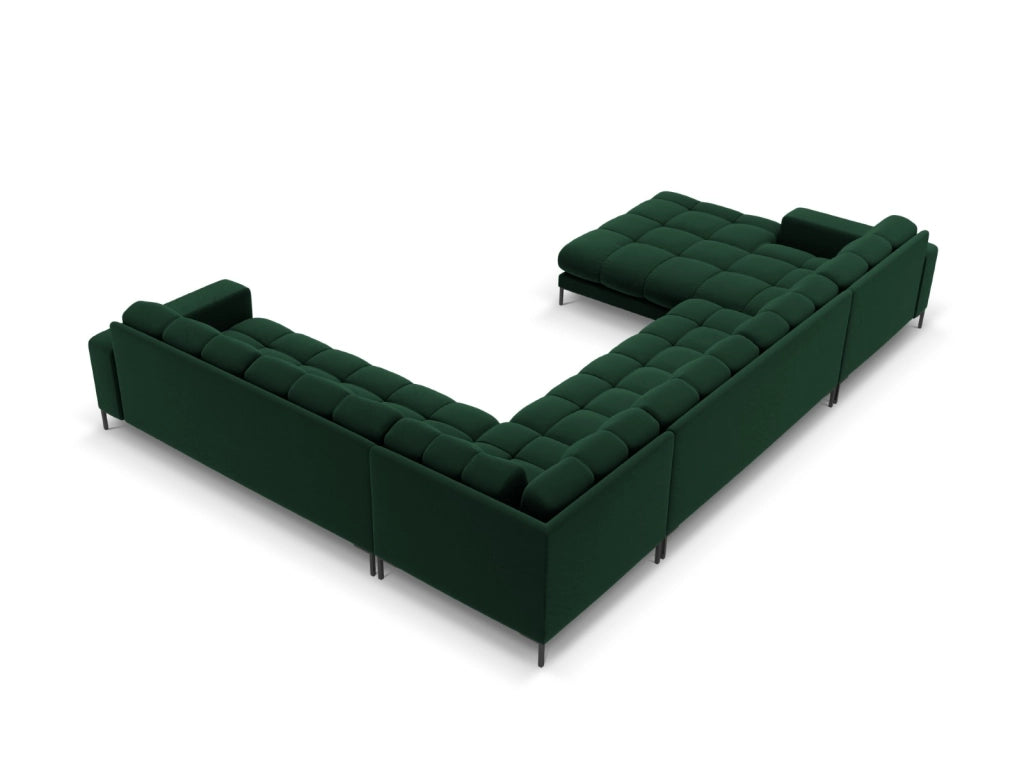 Cosmopolitan Design - Divano panoramico destro "Bali" 7 posti in velluto verde bottiglia 