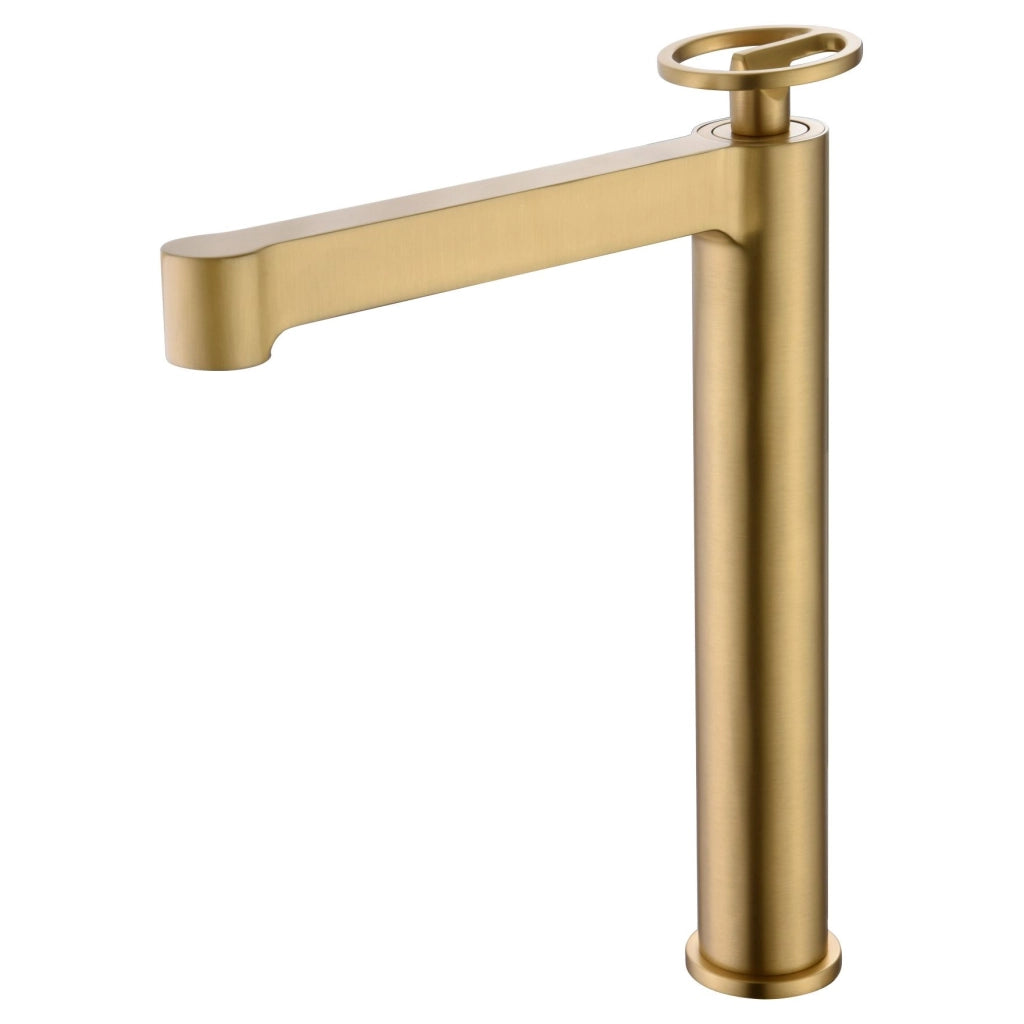 IMEX Miscelatore monocomando alto per lavabo in ottone con finitura oro spazzolato cartuccia ceramica Ø26 mm TOP 2 flessibili 3-8 inclusi altezza 272 mm modello Imex-BDC033-3OC