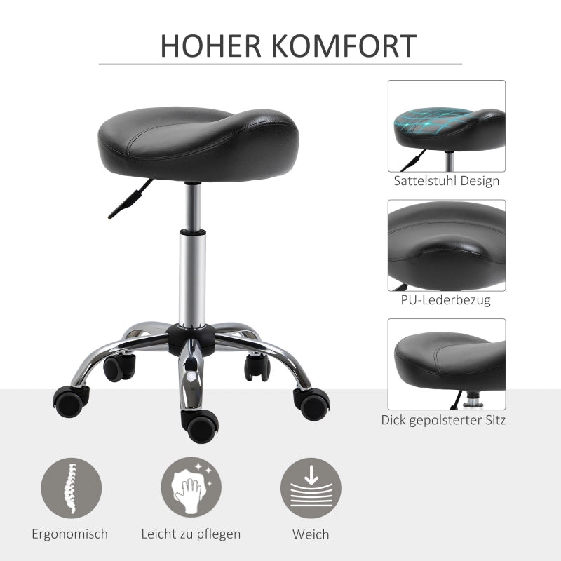 Sgabello regolabile in altezza in finta pelle con seduta ergonomica girevole e ruote nero per saloni e tattoo
