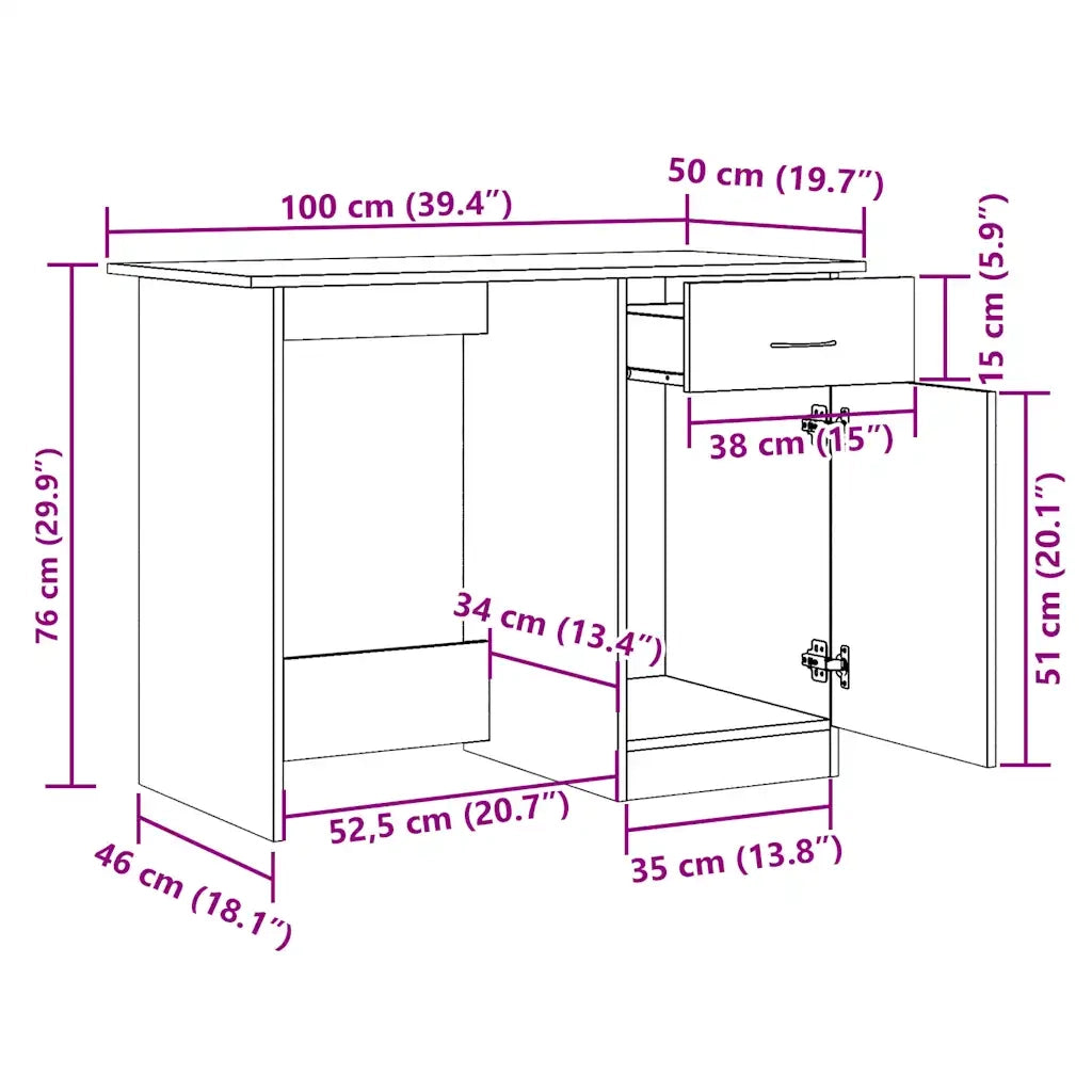 Scrivania Legno Antico 100x50x76 cm in Legno Multistrato