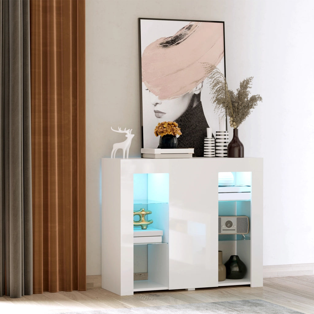 Mobile Buffet con Luci LED ¨C Xylo ¨C Bianco Lucido con Telecomando 97x35x83 cm