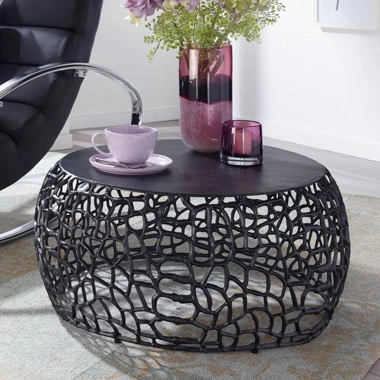 Tavolo da soggiorno - Rondo design in alluminio con struttura a pedane - Nero metallo - 66x66x30 cm