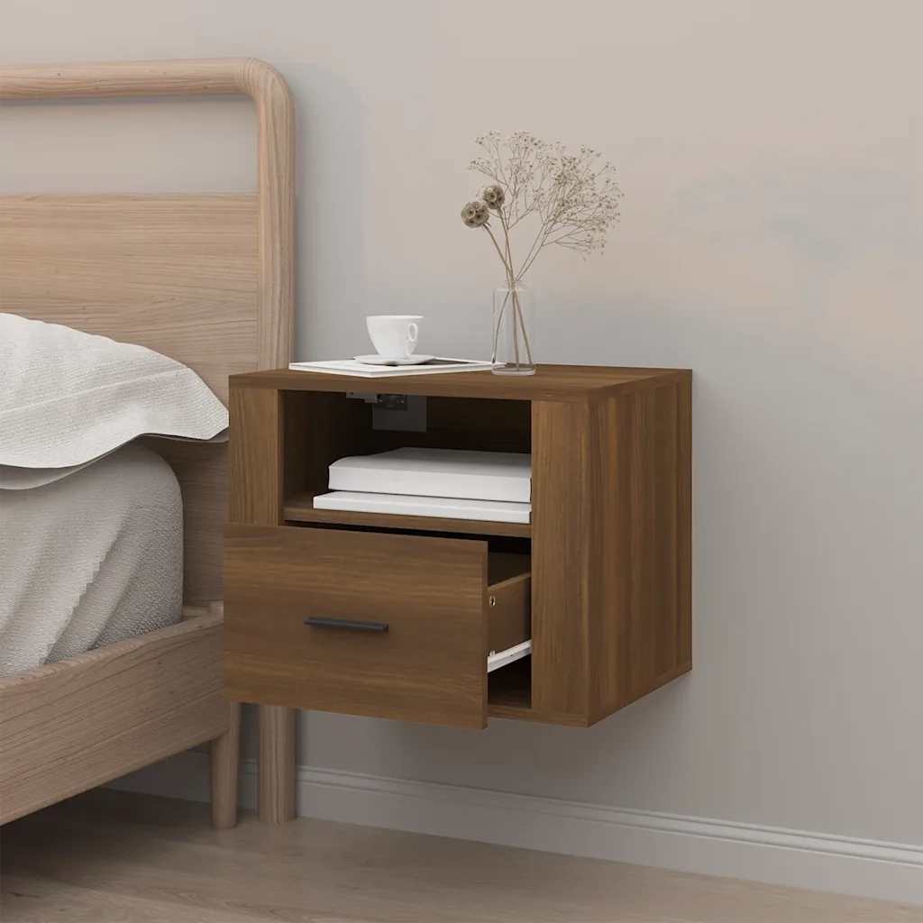 Comodino a Muro-Tavolino da notte sospeso Rovere Marrone 50x36x40 cm