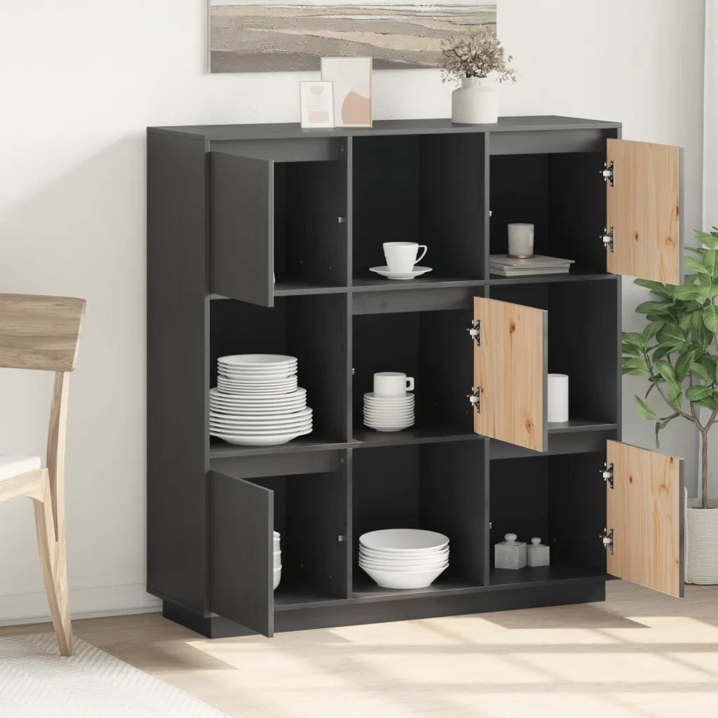Credenza Grigia 110,5x35x117 cm in Legno Massello di Pino 814371