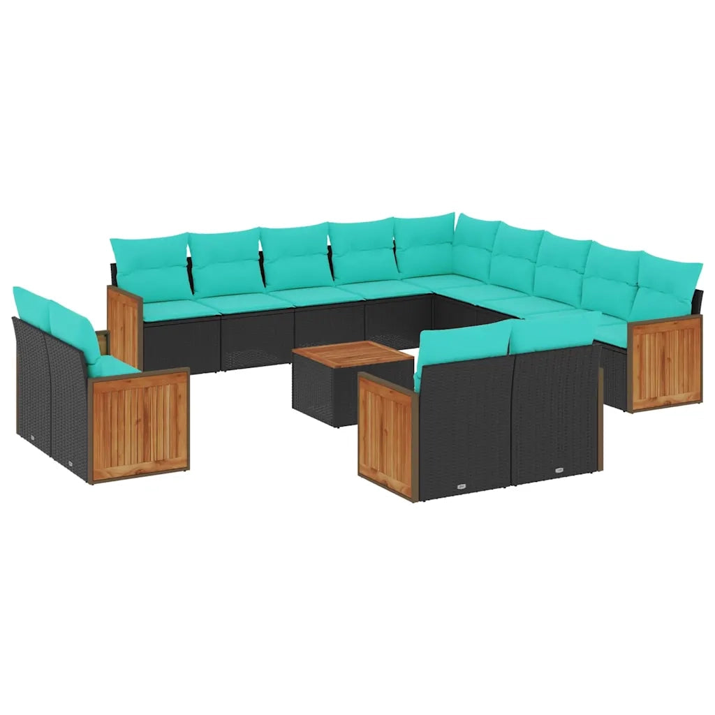 Set Divani da Giardino 14 pz con Cuscini Nero in Polyrattan 3228213