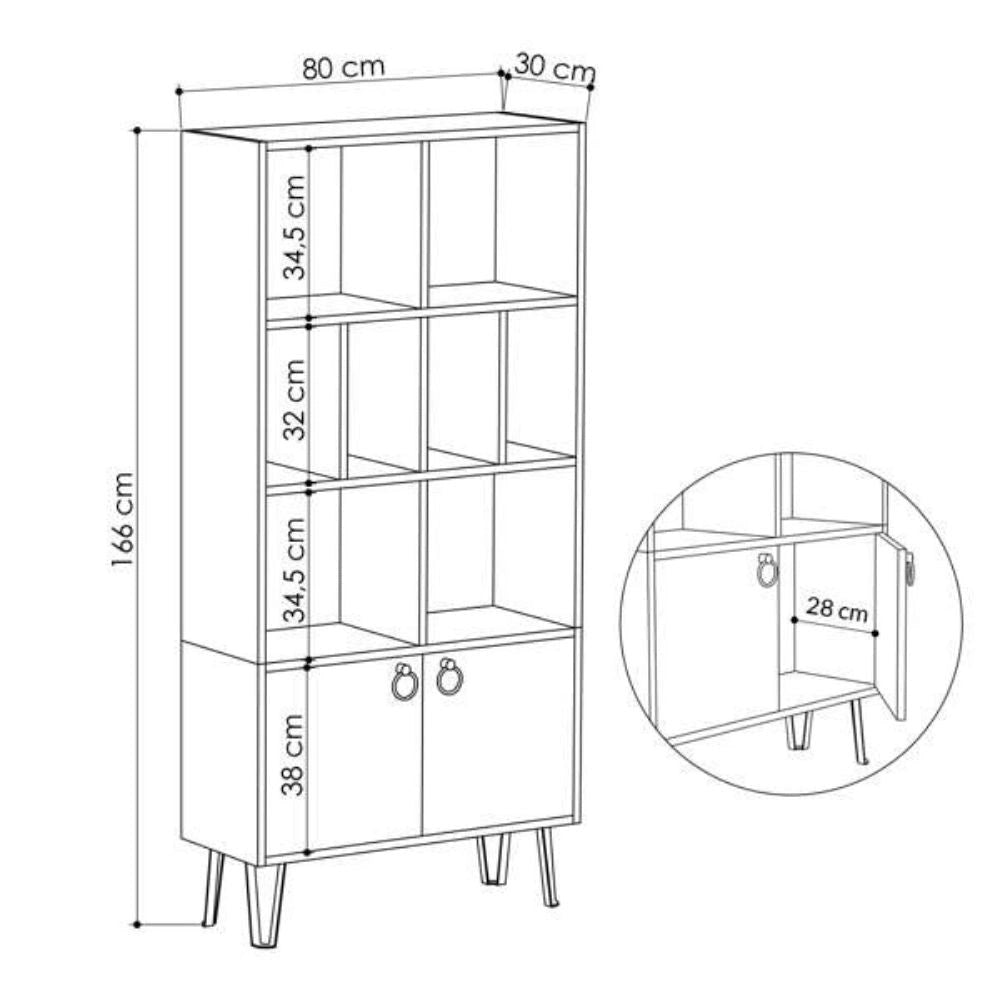 Libreria Bene 80x30x166 cm con ante rovere bianco
