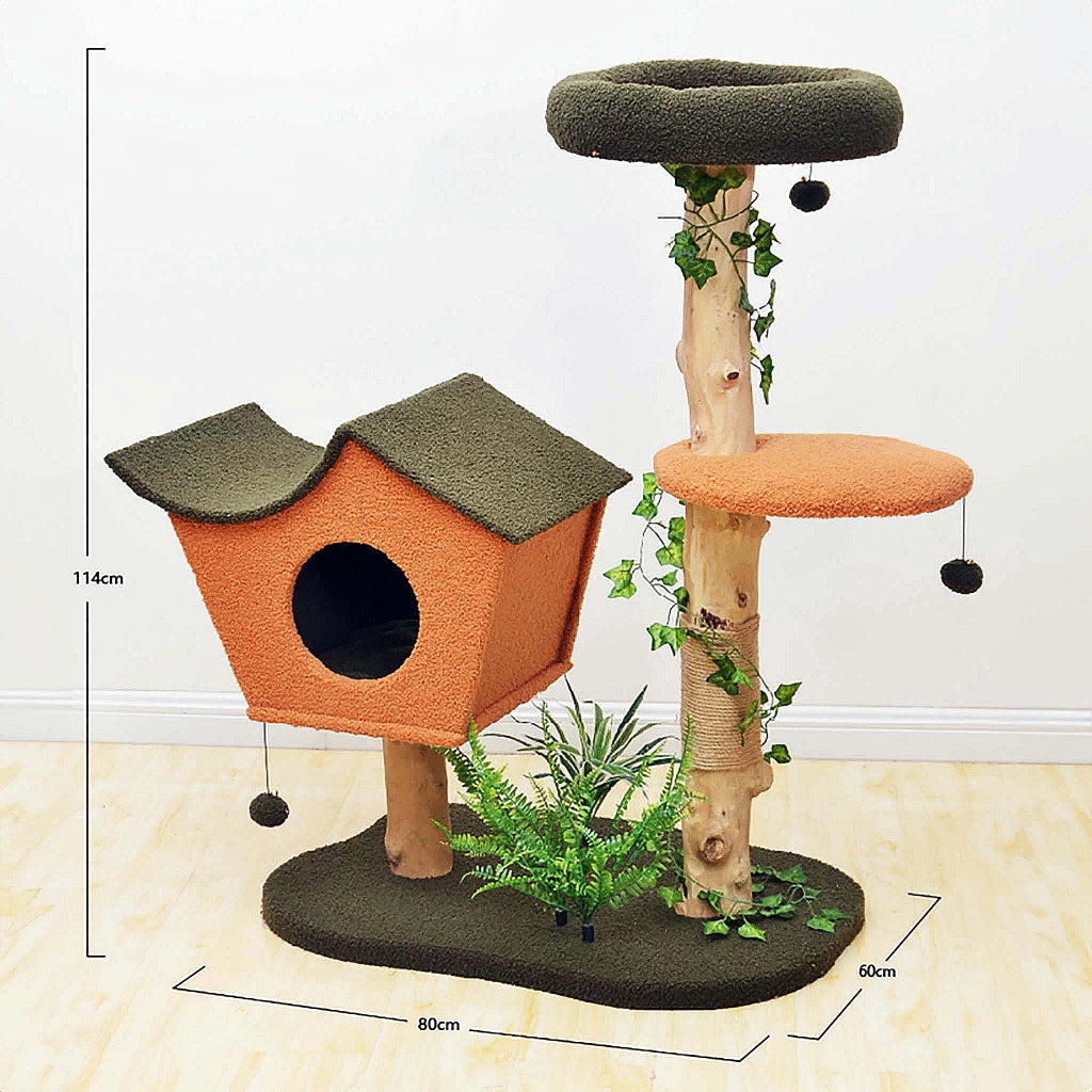 Fudajo Albero tiragraffi con effetto pianta 114 cm pelliccia e legno pero