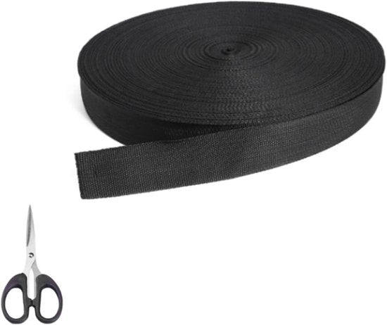 Nastro di polipropilene in rullo da 50 metri, spessore 1,5 mm, colore nero - Diametro del rullo 5 cm - Tessuto robusto per borse, zaini, cinture per cani - Fai da te, outdoor, nastro di sostegno, nastro di rinforzo