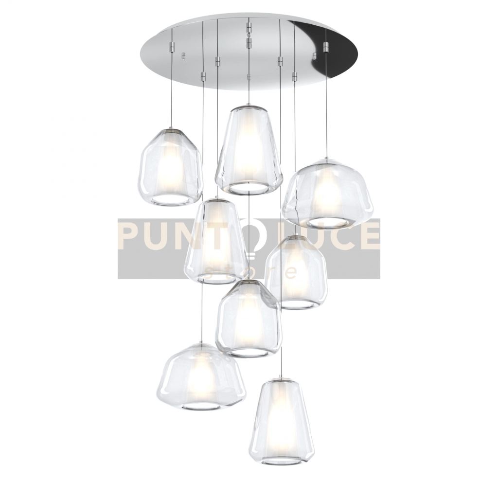 SOSPENSIONE CROMO 8 LUCI TONDA VETRI 2X ALPHA + 3X BETA + 3X GAMMA TRASPARENTI 1176CR-S8 T ABG-TR