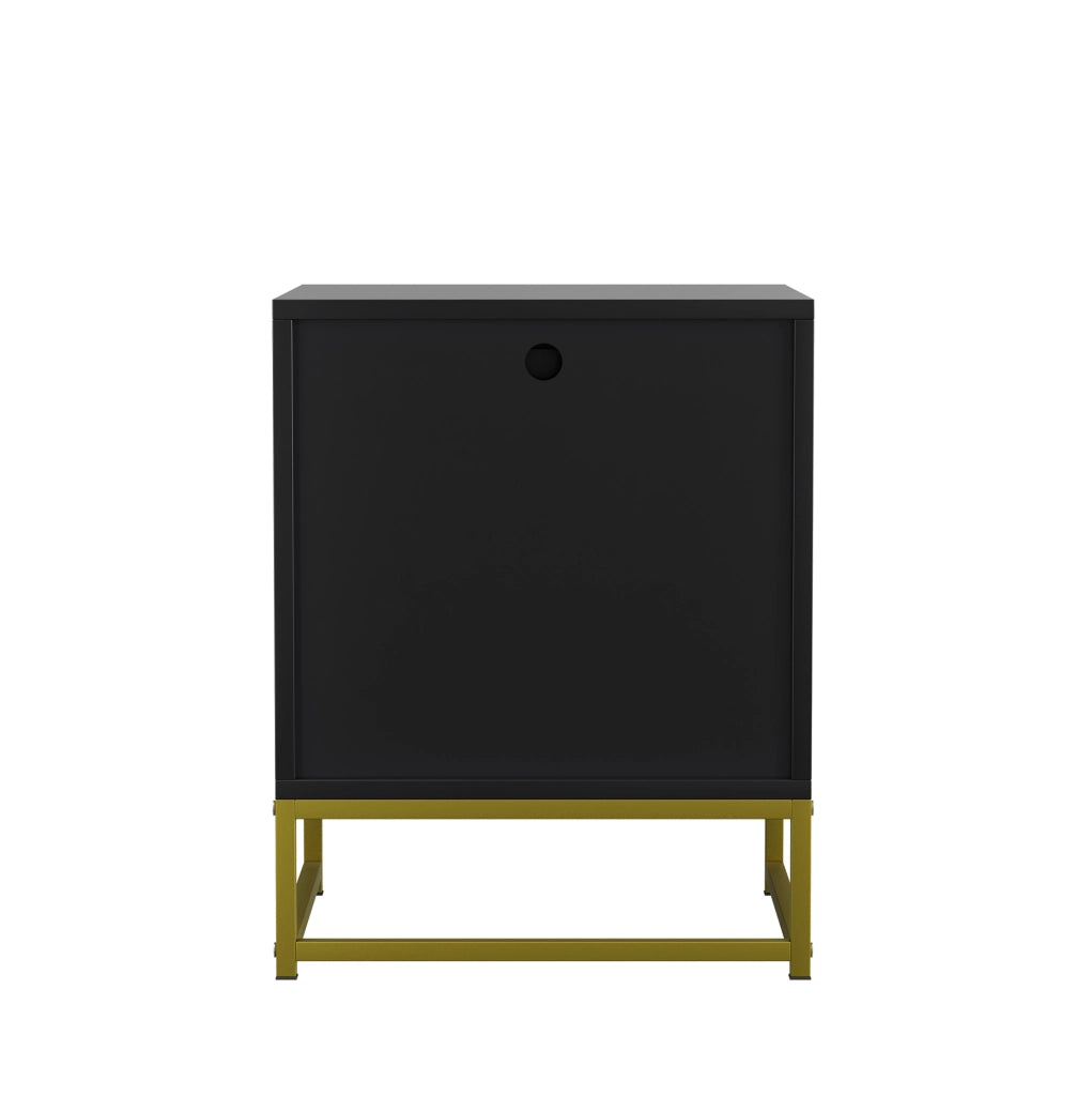 Comodino moderno in MDF nero e naturale con cassetto