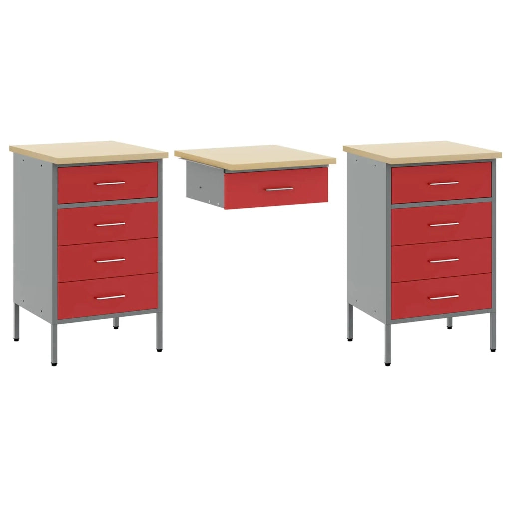 Mobile da lavoro 3 pcs Rosso Legno ingegnerizzato e acciaio 3321377