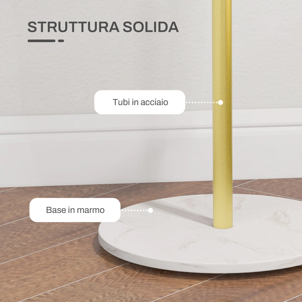 Appendiabiti Autoportante con Base in Marmo e Acciaio, 8 Ganci, Oro ¨C Zephmum ¨C ?32x164cm