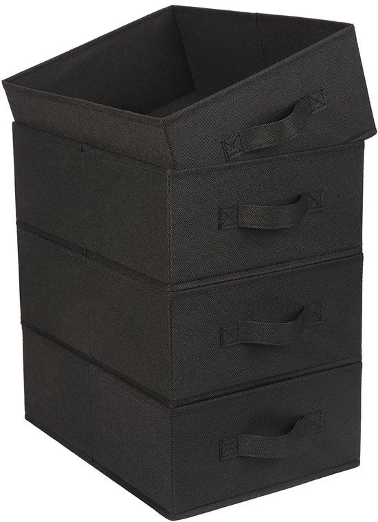 Set di contenitori in tessuto pieghevoli, sistema di organizzazione di carreggiata per abbigliamento, biancheria e accessori, confezione da 4 (nero)