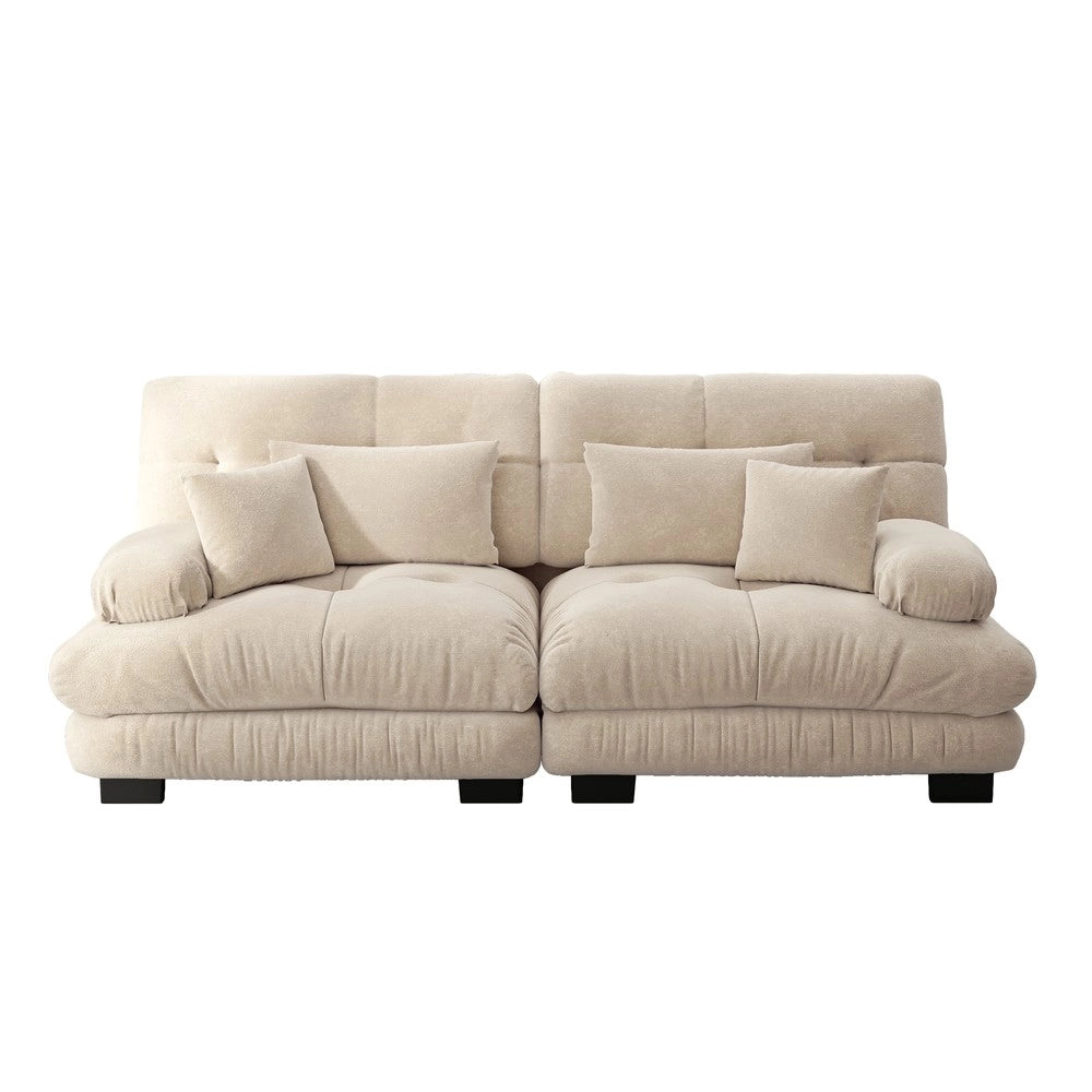 Divano angolare con cuscini ¨C Minimal ¨C tessuto chenille marrone chiaro struttura in legno massello