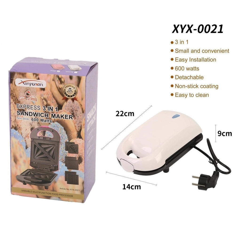 Trade Shop - Mini Piastra Per Sandwich Waffle 3in1 600w Multifunzionale Con Piastre Intercambiabili -