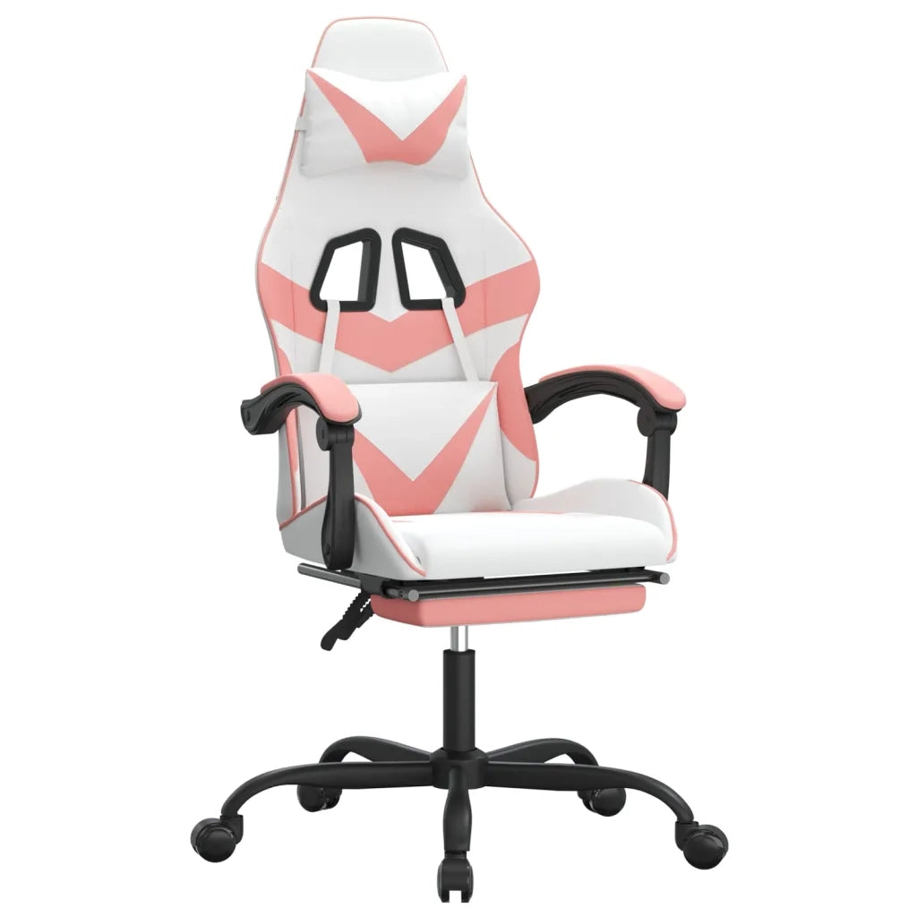 Sedia da Gaming Girevole Poggiapiedi Bianca e Rosa Similpelle 349564