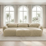 Divano modulare 3 posti con 3 pouf 291x179x73 cm in tessuto peluche; light khaki