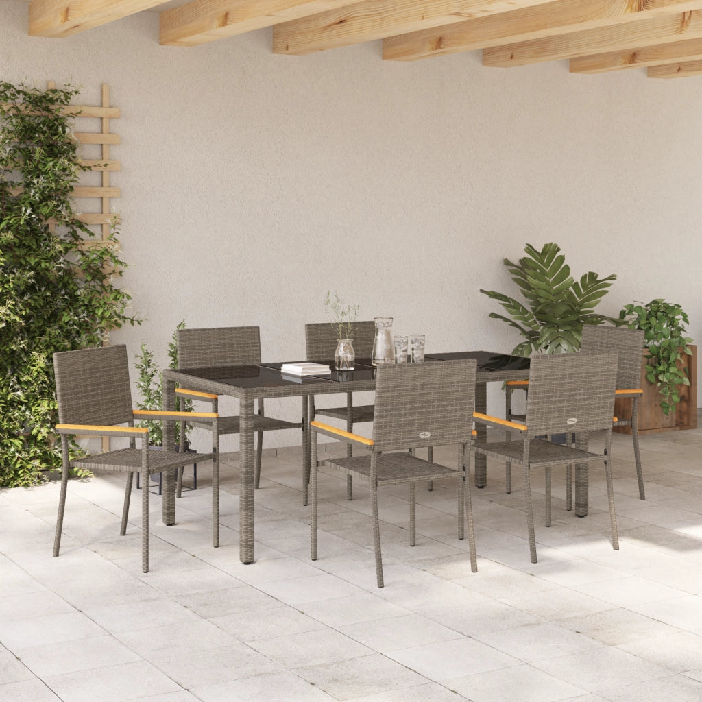 Set da Pranzo da Giardino 7 Pezzi  Grigio Polyrattan