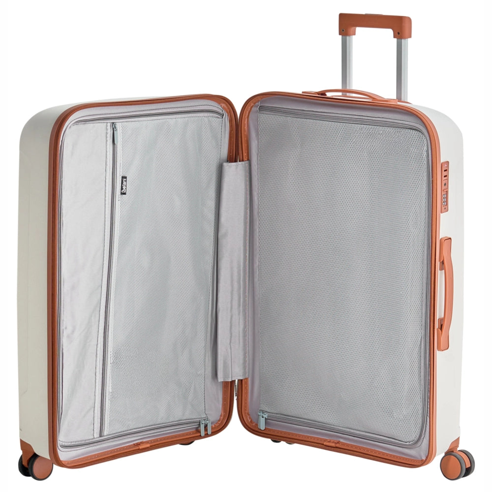 Set di 3 valigie rigide Bianco sporco e marrone Materiale sintetico Lucchetto TSA in ferro Ruote silenziose Cerniera antifurto 3 misure Moderno
